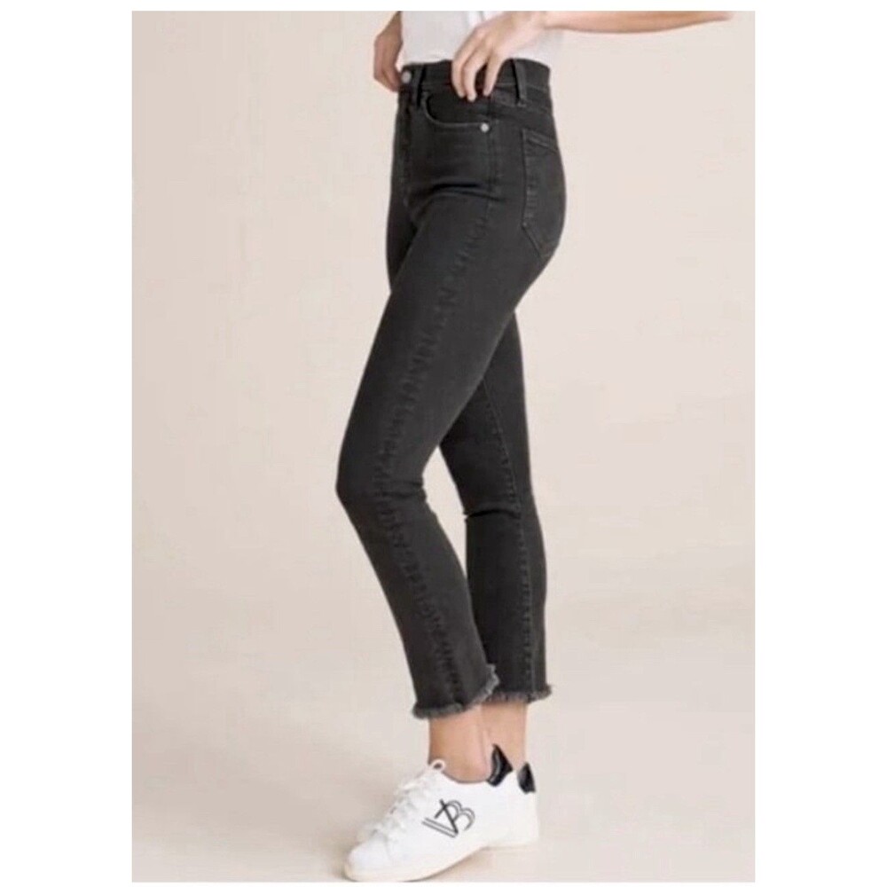 Veronica Beard Jeans Carly Kick Flare Raw Hem Salt & Pepper Black Denim Size 12